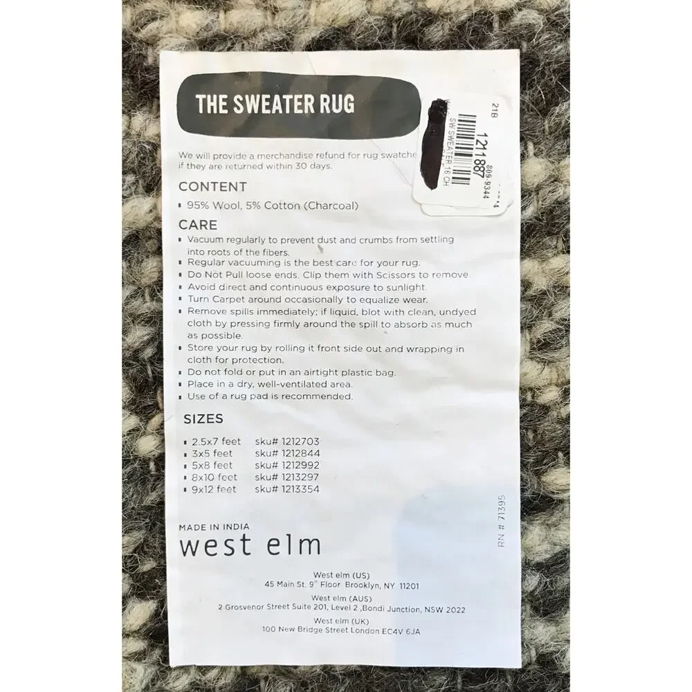 West Elm The Sweater Rug Wool Carpet Sample Table Square Trivet 15.5“ x 16.5“